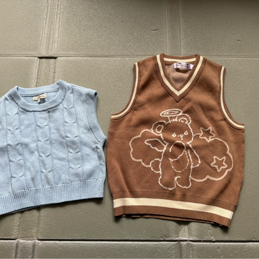 Set of 2 women’s sweater vests blue and brown sizes XS and S